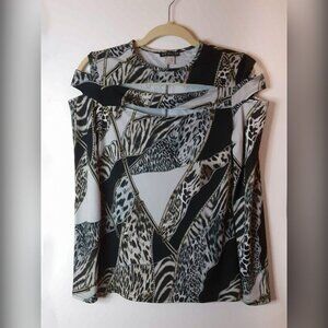 Venus Womens Strappy Animal Print Cold Shoulder Cut Outs Blouse Top Size Small S